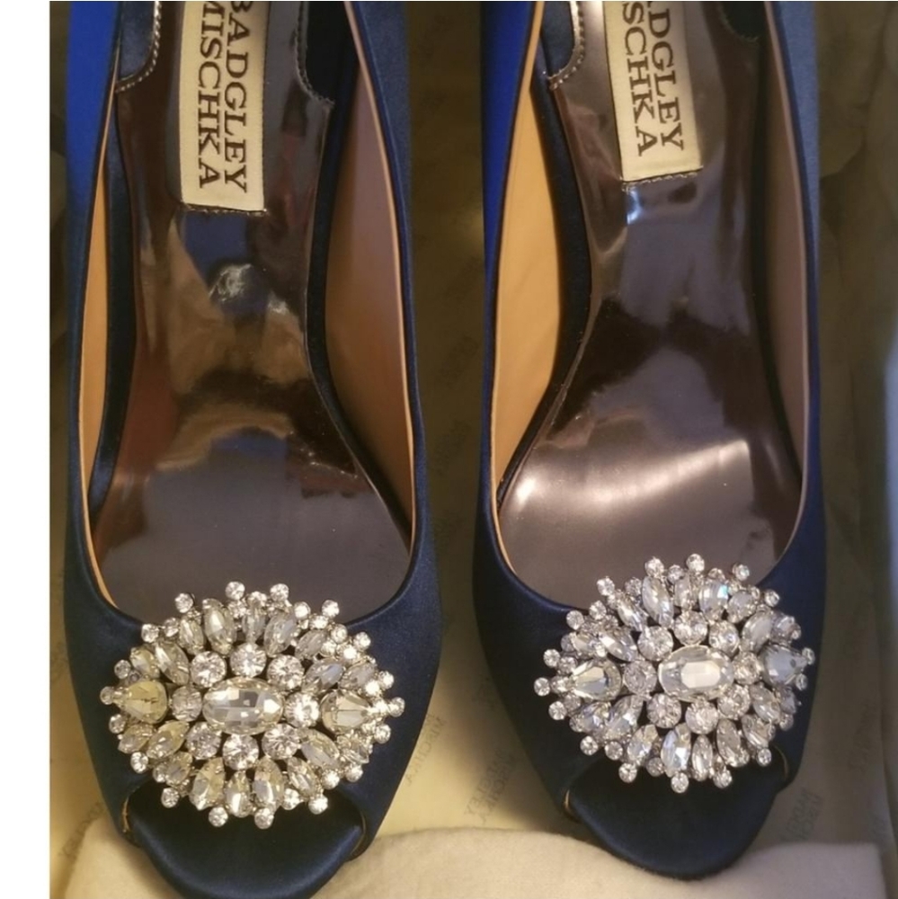 Jeannie Navy Satin Badgley Mischka pumps